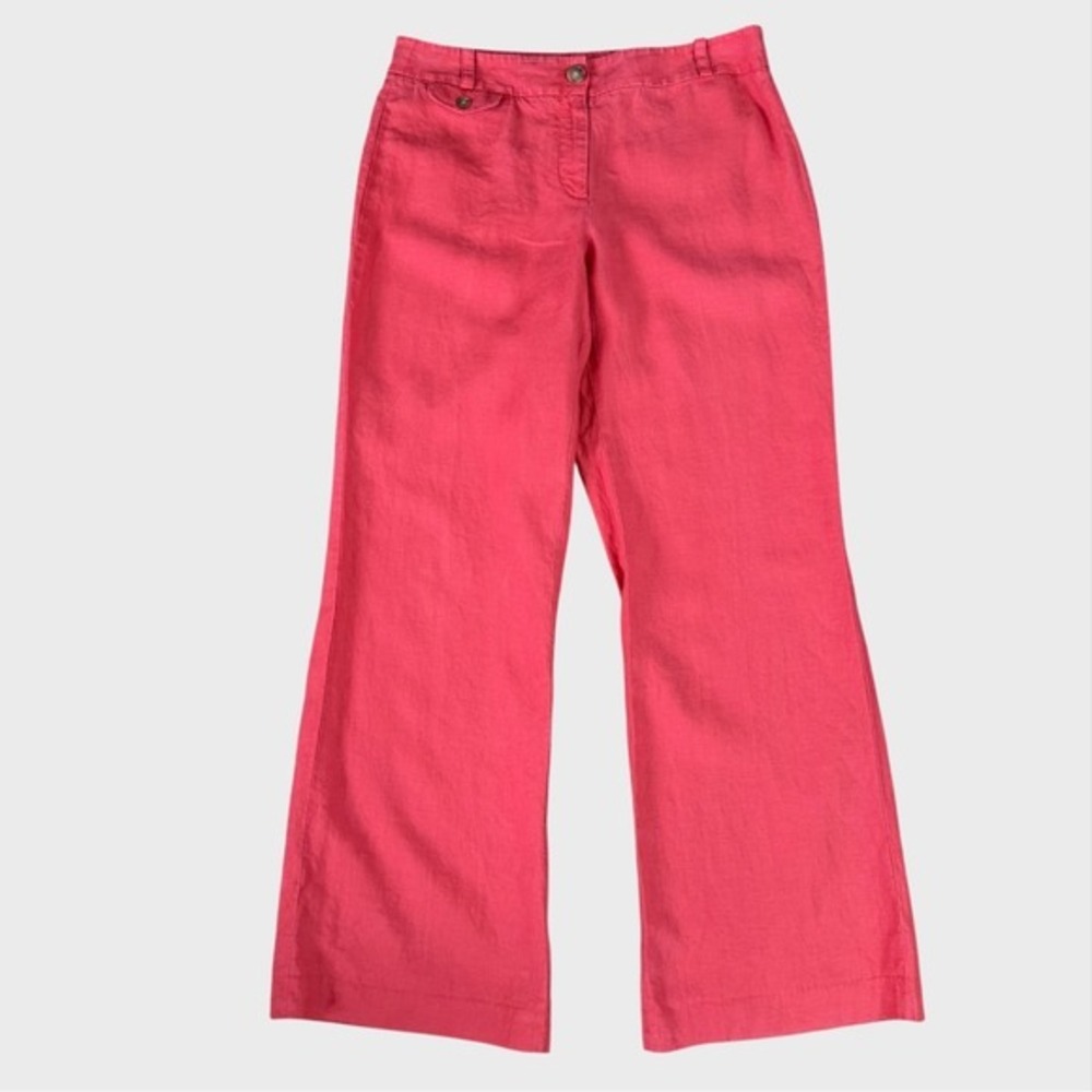 Ann Taylor Size 8 Coral Pink Wide Leg Linen Pants Spring Beachy‎ Casual Brunch